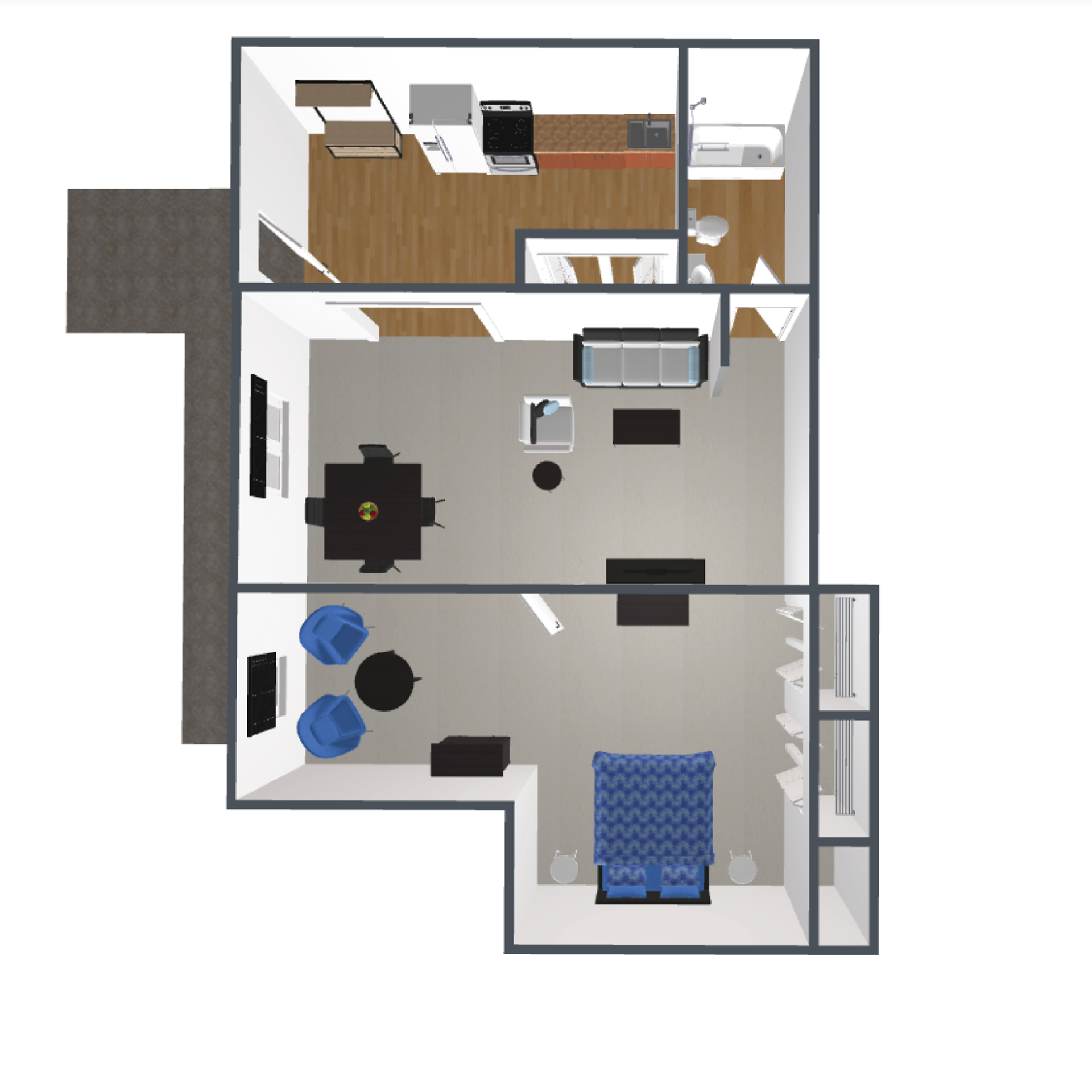Top Floor 1 Bed / 1 Bath Apartment with Private Balcony