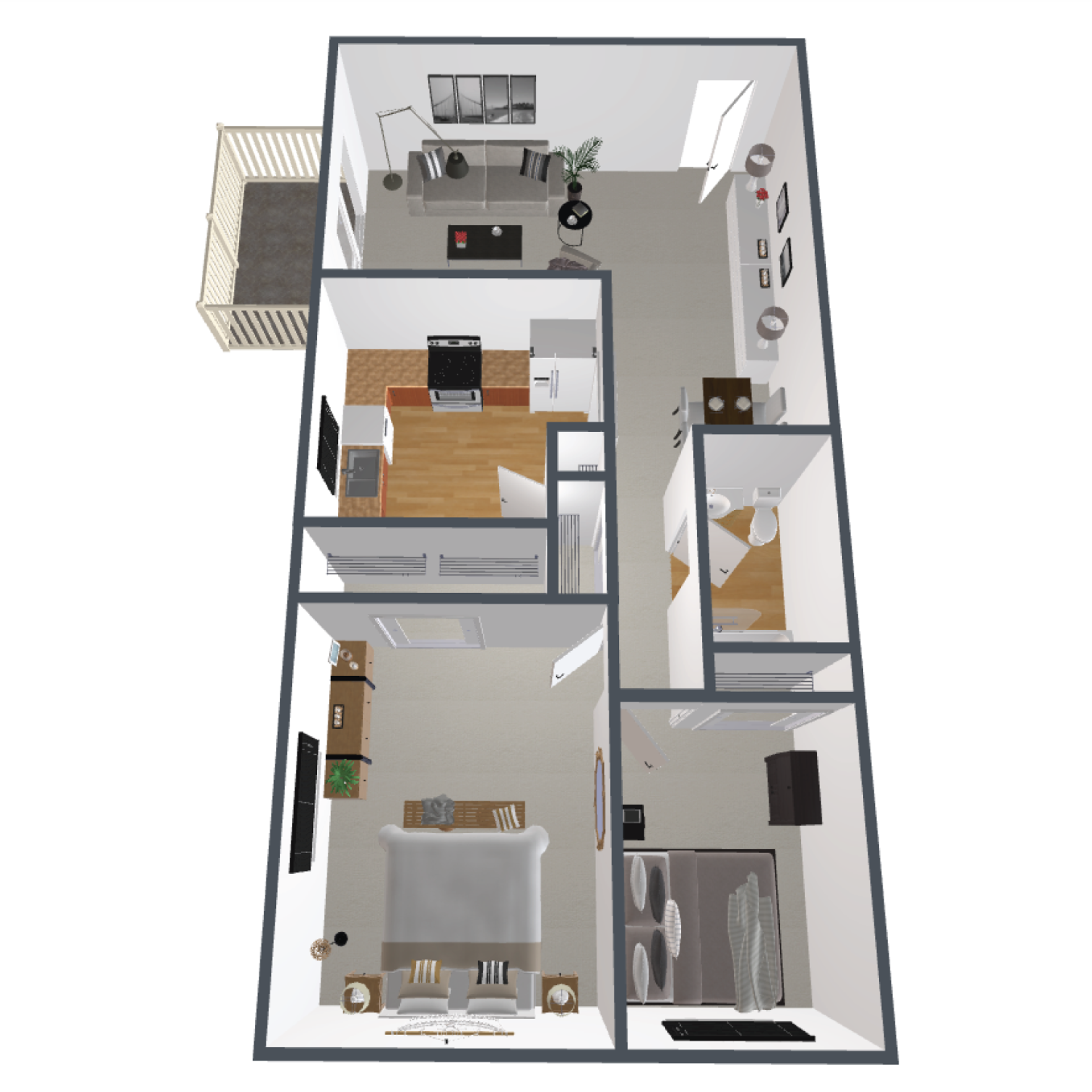 2 Bed / 1 Bath Apartment with Private Balcony/Patio