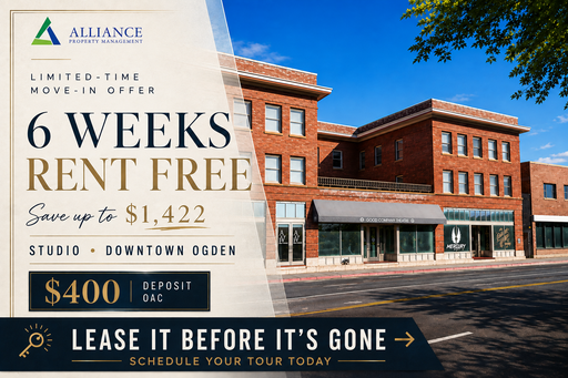$400 Deposit OAC and Up to $1422 Rent Discount for Summer! Studio Apartment for Rent in Downtown Ogden! – photo 1