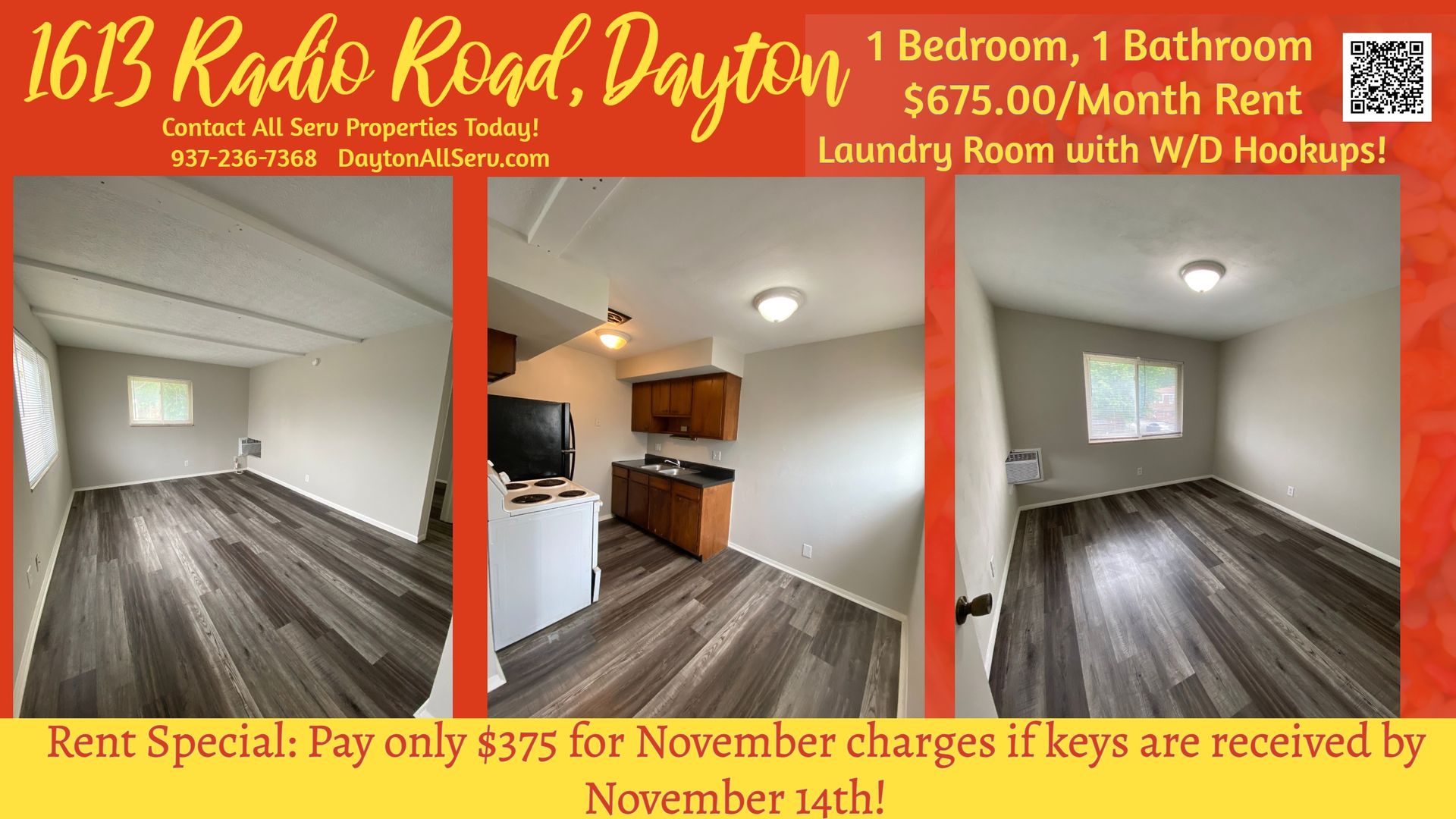 1 Bedroom Apartment with Washer/Dryer Hookups!