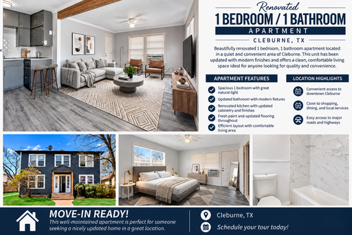 Renovated 1 Bedroom / 1 Bathroom Apartment – Cleburne, TX