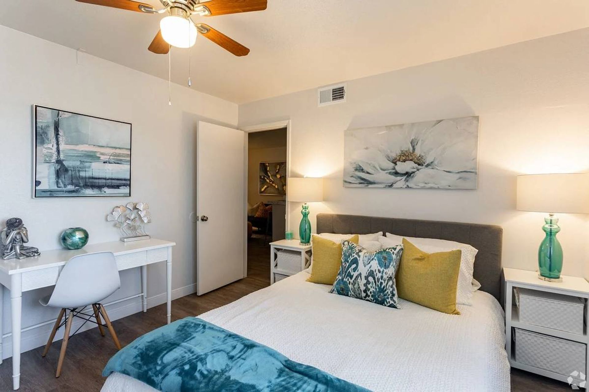 Furnished bedroom shown — representative home at Elevate at South Mountain.