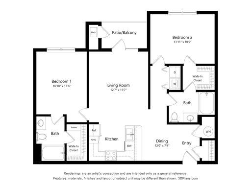 Two Bedroom | Two Bath 1020 sq. ft. – photo 1