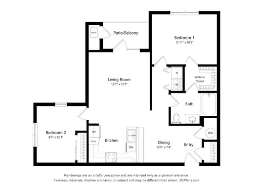 Two Bedroom | One Bath 892 sq. ft. – photo 1