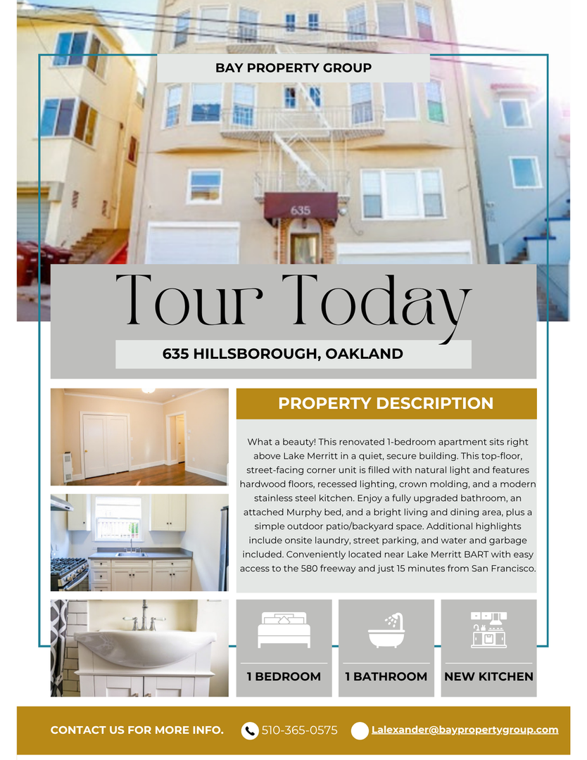 Oakland Apartment: 635 Hillsborough St.
