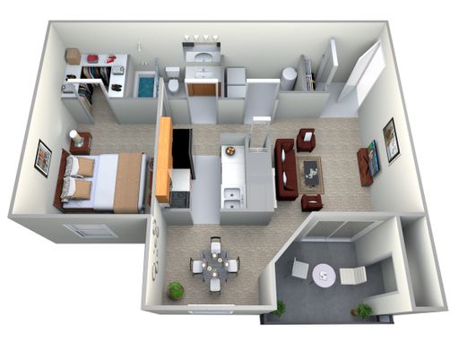 1 Bedroom, 1 Bath (800 sqft.)