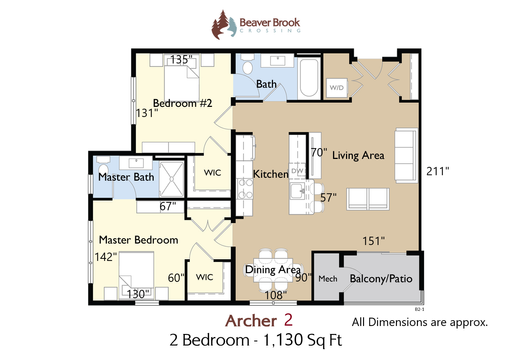 Archer 2 bed/2 bath 1102-1130 sq. ft