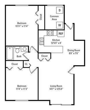 2 Bed 1 Bath A