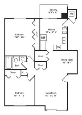 2 Bed 1 Bath B W/D