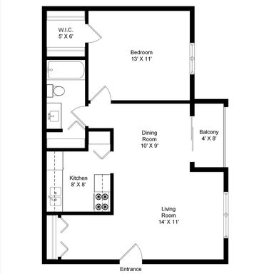 1 Bed 1 Bath D Floor Plan – photo 1