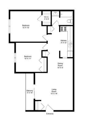 2 Bed 1 Bath Floor Plan – photo 1