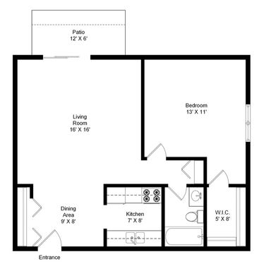1 Bed 1 Bath F W/D Floor Plan – photo 1