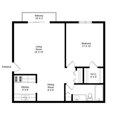 1 Bed 1 Bath E Floor Plan – photo 1