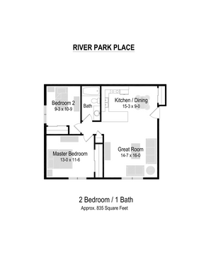 2 Bed / 1 Bath Apartment