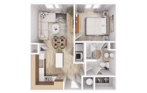 A1 Floor Plan | 1 Bed 1 Bath | 681 Sq Ft - Discover Luxury in our Modern Open Layout Living Space – photo 1