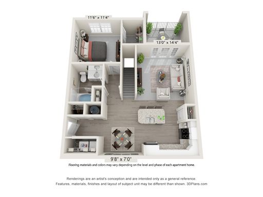 The Blue Ridge - 1 Bedroom with Attached Garage