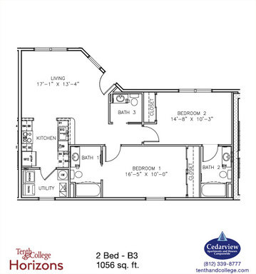 Tenth & College Horizons - B3 - 2 Bed, 2.5 Bath – photo 1
