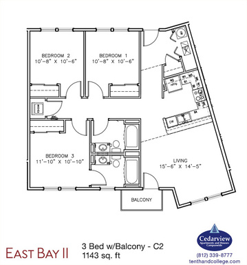 EBII - C2 - 3 Bed, 2 Bath with Balcony – photo 1