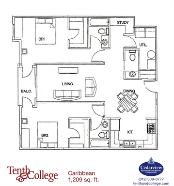 Tenth & College - Caribbean - 2 Bed, 2.5 Bath with Balcony – photo 1