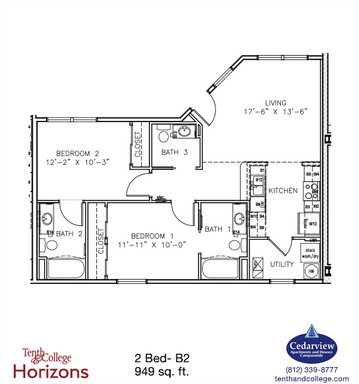 Tenth & College Horizons - B2 - 2 Bed, 2.5 Bath – photo 1