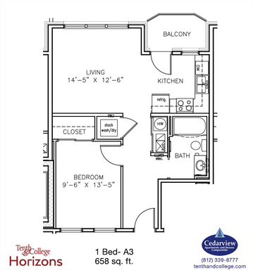 Tenth & College Horizons - A3 - 1 Bed, 1 Bath with Balcony – photo 1