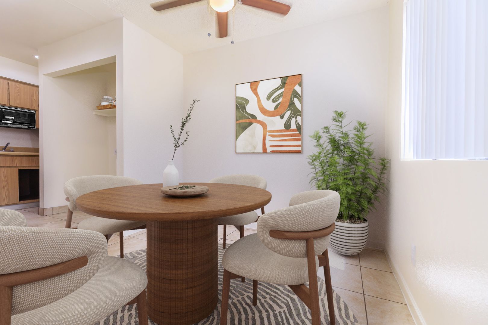 Furnished dining area shown — representative home at Lynnwood Apartments.