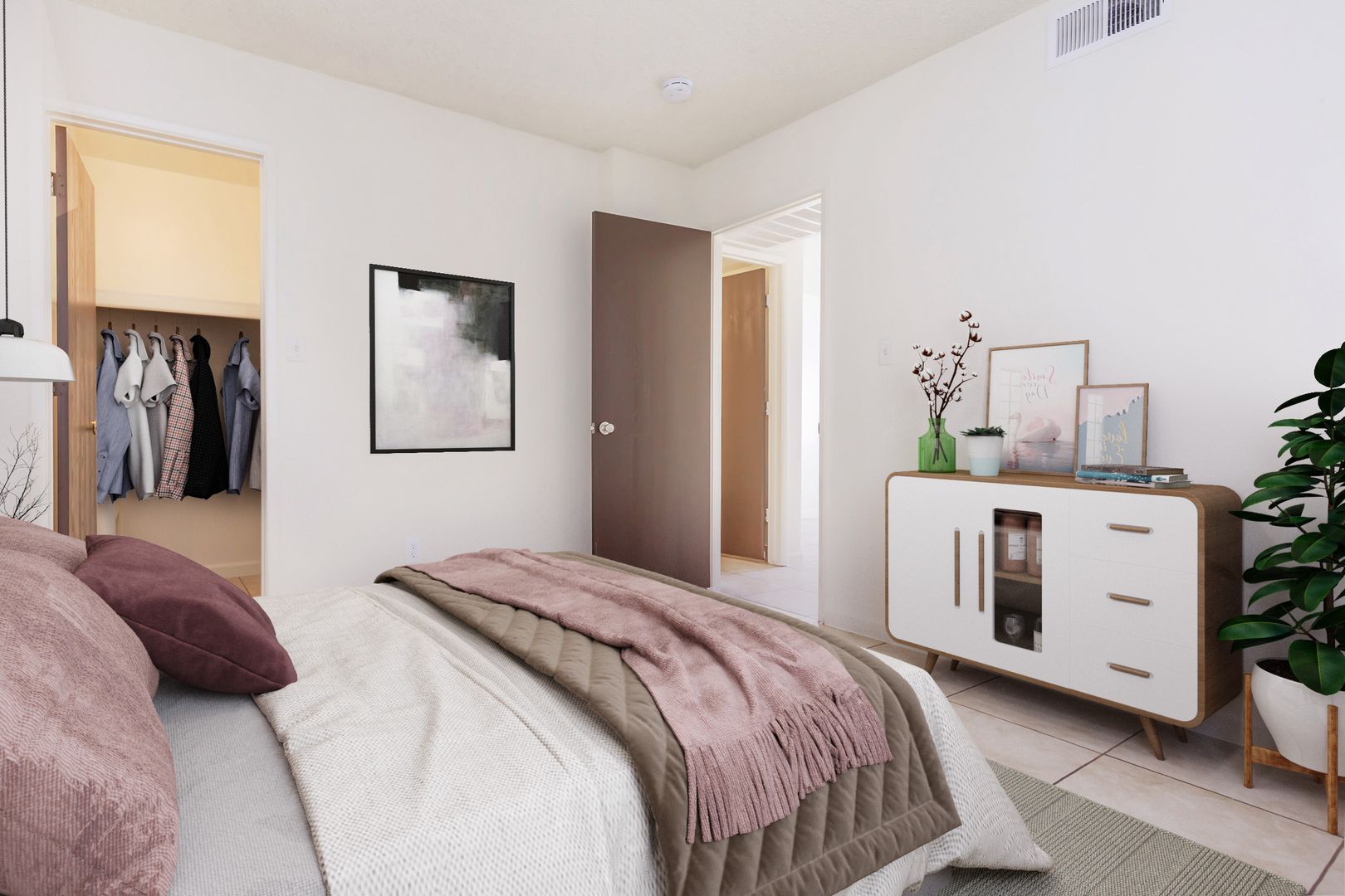 Furnished bedroom shown — representative home at Lynnwood Apartments.