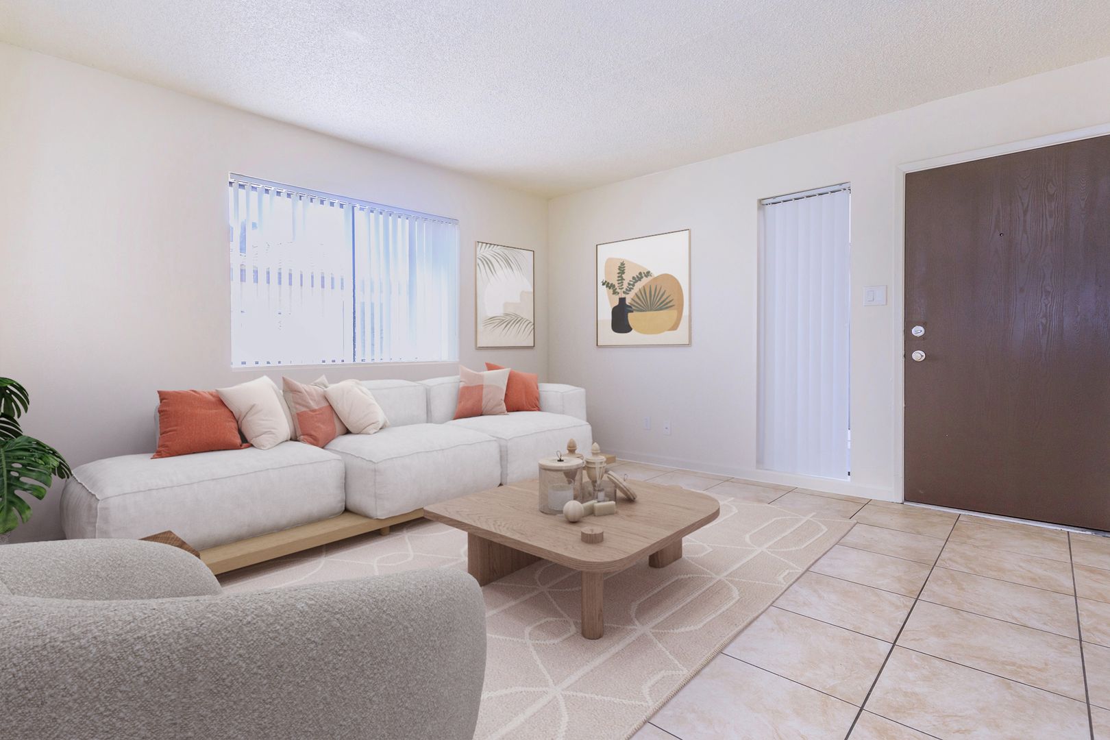 Furnished apartment living area shown — representative home at Lynnwood Apartments.