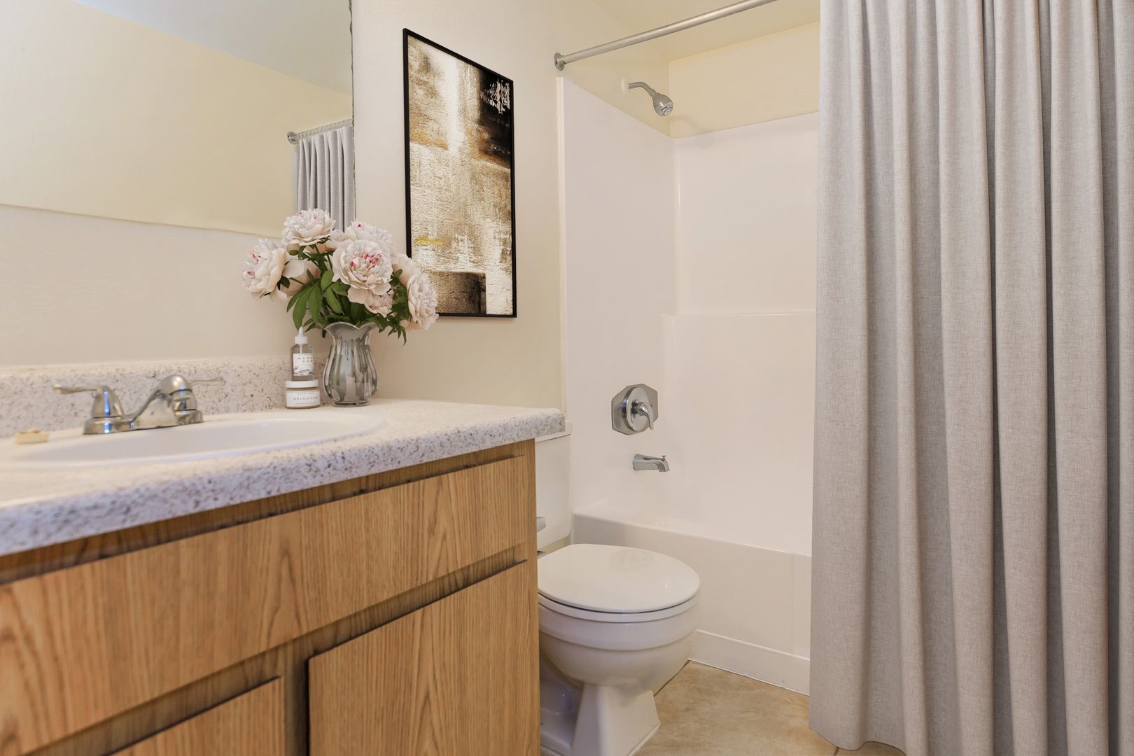 Apartment bathroom — representative home at Lynnwood Apartments.