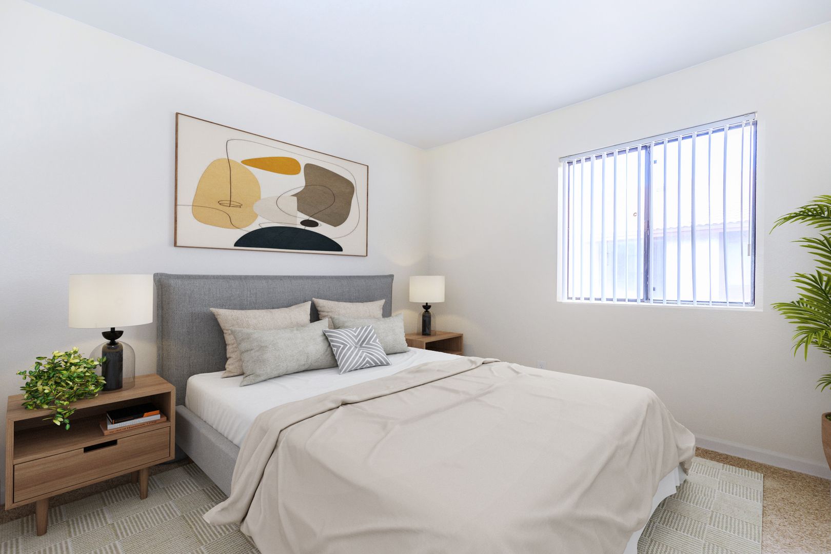 Furnished bedroom shown — representative home at Lynnwood Apartments.