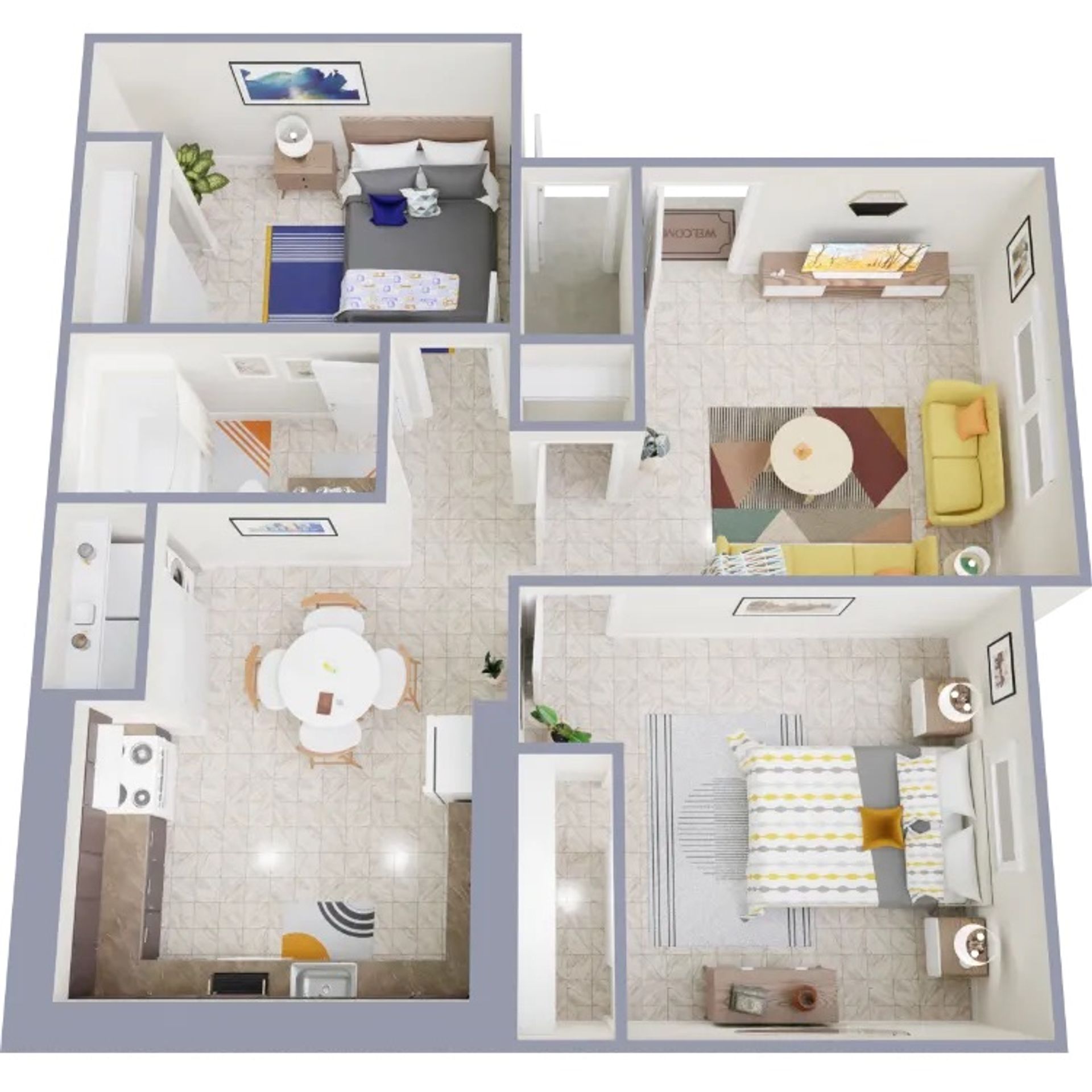 3D apartment layout preview at Lynnwood Apartments.
