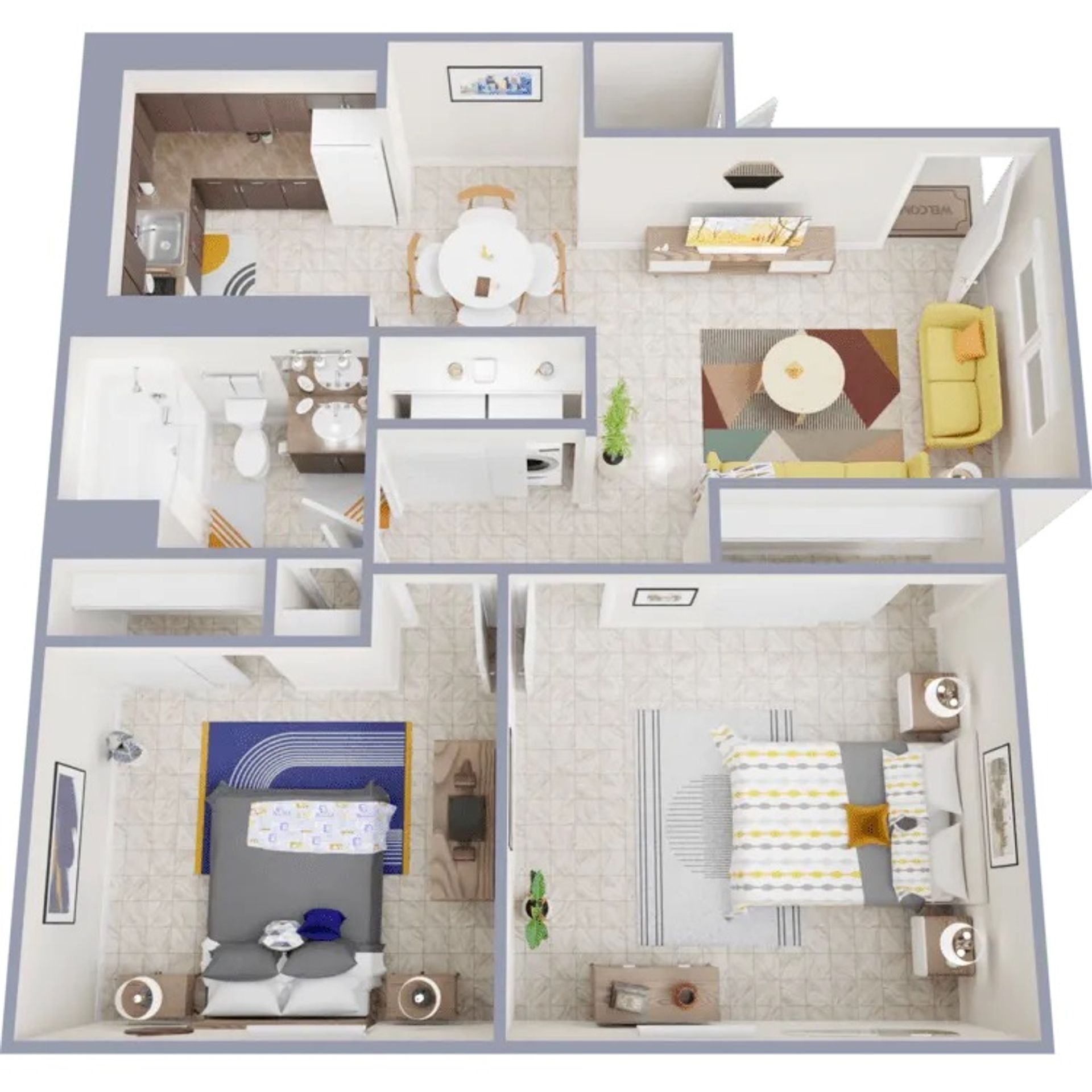 3D apartment layout preview at Lynnwood Apartments.