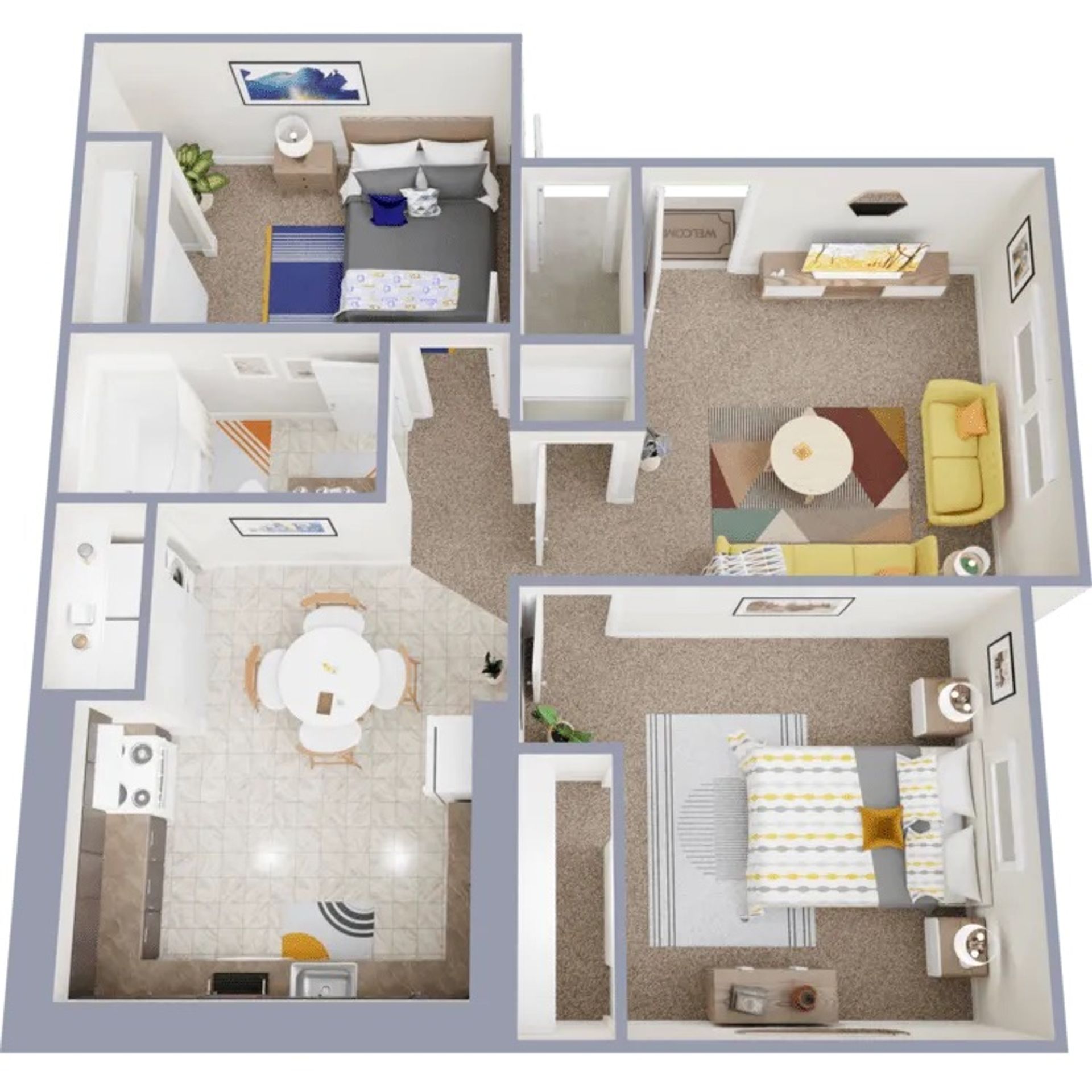 3D apartment layout preview at Lynnwood Apartments.