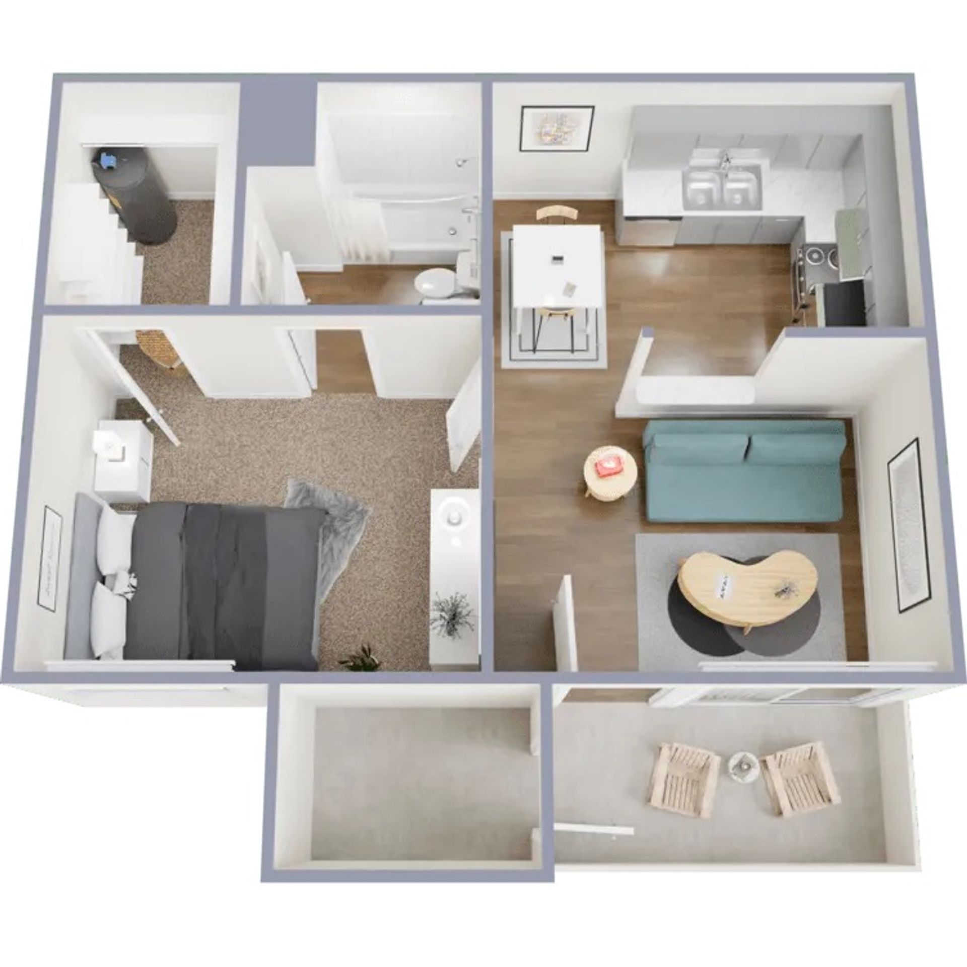 3D apartment layout preview at Apex on Central.