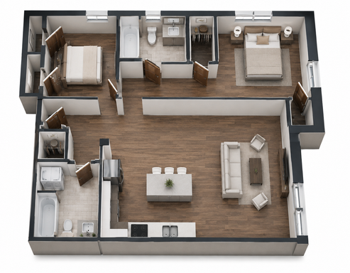 Luxury Two-Bedroom Two-Bathroom Apartment with an Outdoor Patio!