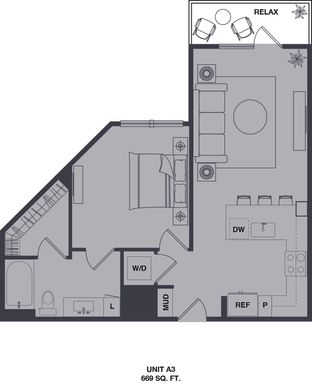 A3 One Bedroom 669sqft – photo 1