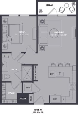 A4 One Bedroom 672sqft – photo 1