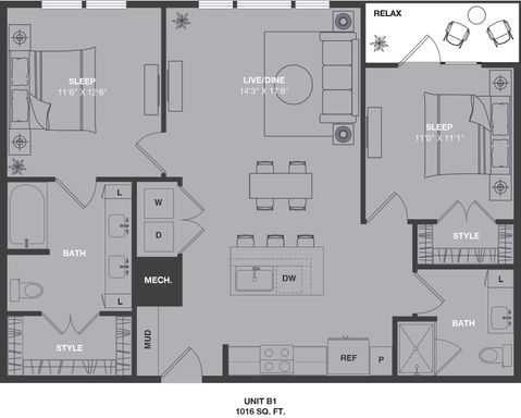 B1 Two Bedroom 1016sqft – photo 1