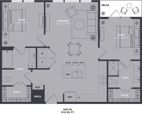 B2 Two Bedroom 1016sqft – photo 1