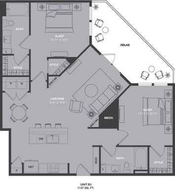 B3 Two Bedroom 1137sqft – photo 1