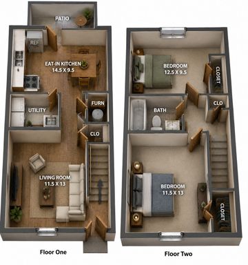 2 Bedroom 1 Bathroom Town Home Available Now