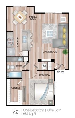 A2 One Bedroom, One Bath - 684 sq ft – photo 1