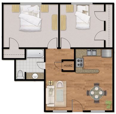 Two Bedroom One Bath with Cozy Bar Top Kitchen and Premium Finishes