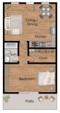Open Concept One Bedroom One Bath With Large Patio – photo 1