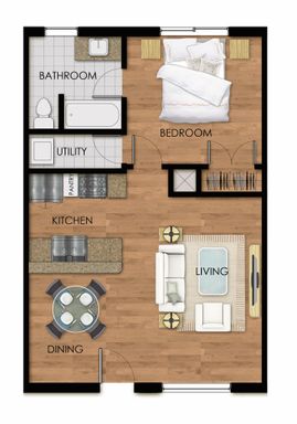 One Bedroom With Bar Top Kitchen – photo 1