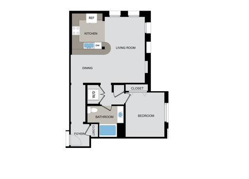 1 Bedroom 1 Bath 841 SF Corner Apartment with Full Height Windows – photo 1