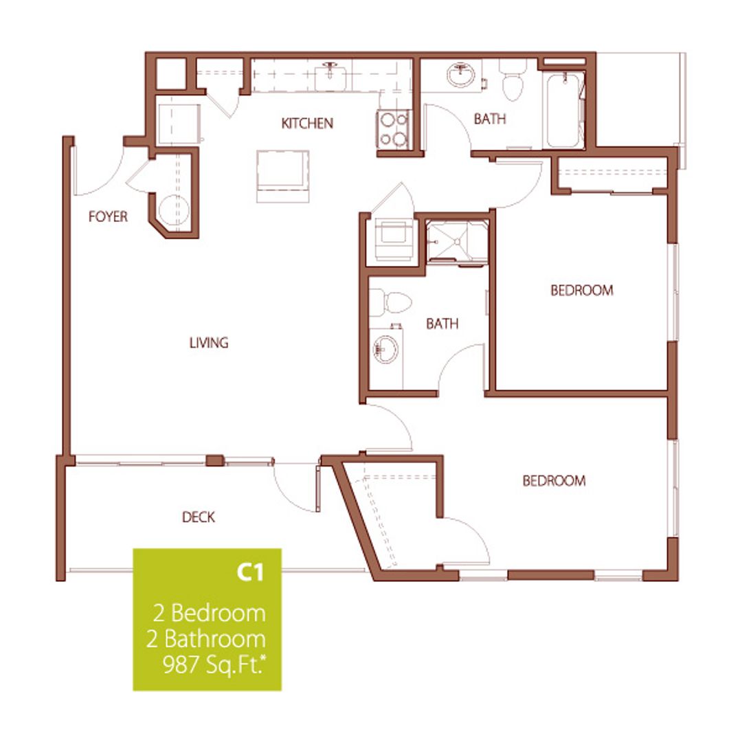 2 Bedroom 2 Bath with a Balcony