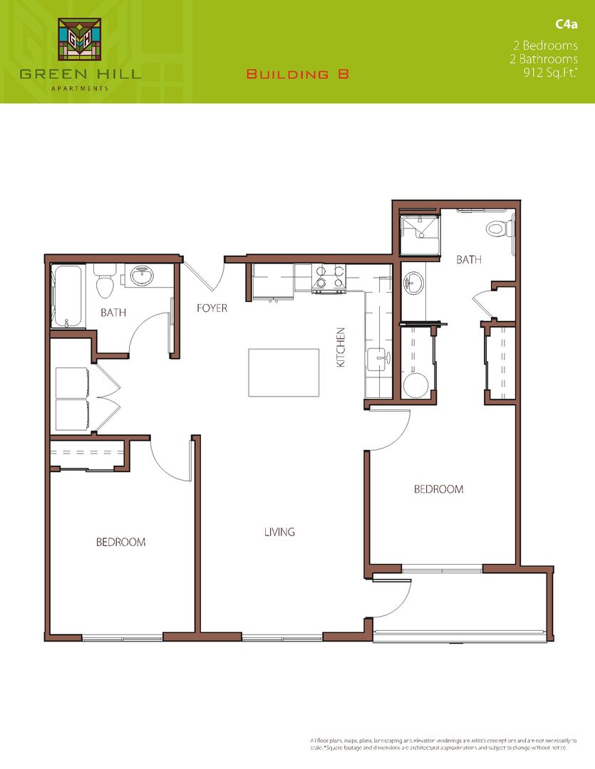 2-Bedroom 2-Bath with Balcony Apartments