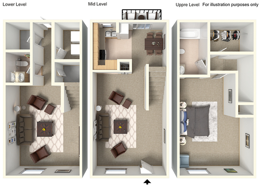 Very Unique Floorplan! Tri-Level One Bedroom Townhome! – photo 1