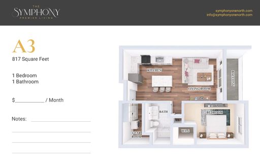 A3 Style One Bedroom Apartment Home Available